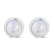 Rainbow Moonstone Round Silver Stud Earrings, e421st